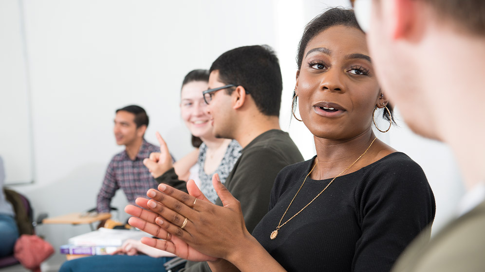 Students having a chat during a seminar